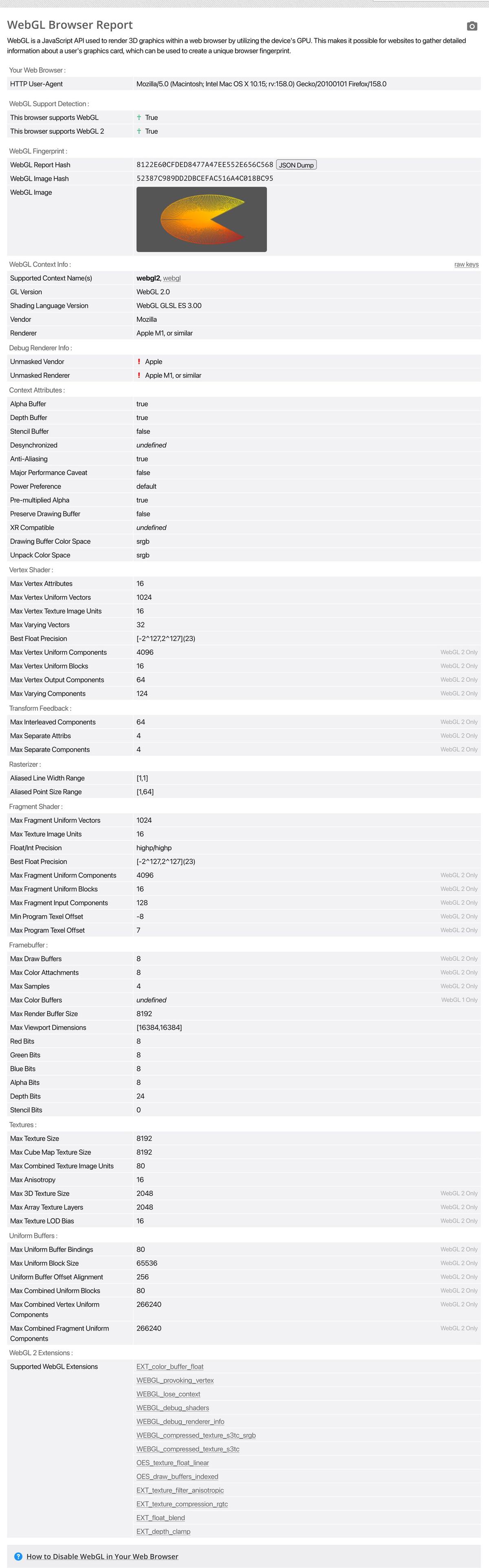 BrowserLeaks WebGL Report: Apple M1, or similar