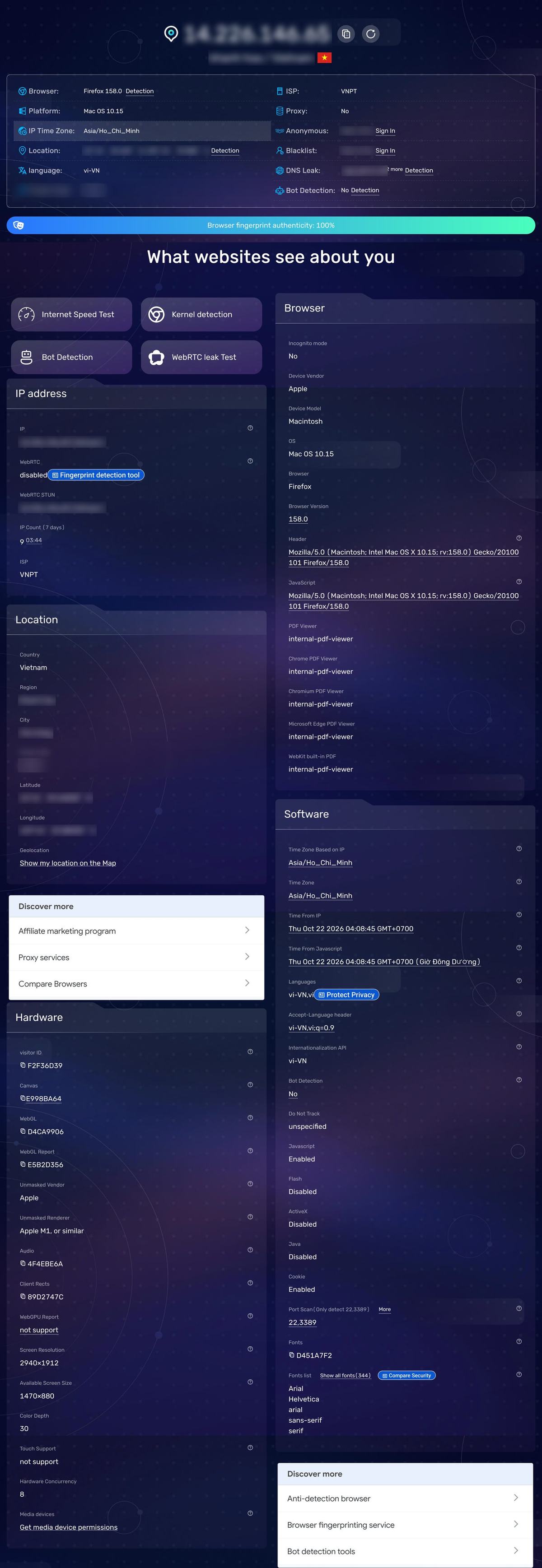 BrowserScan: Browser fingerprint authenticity 100%