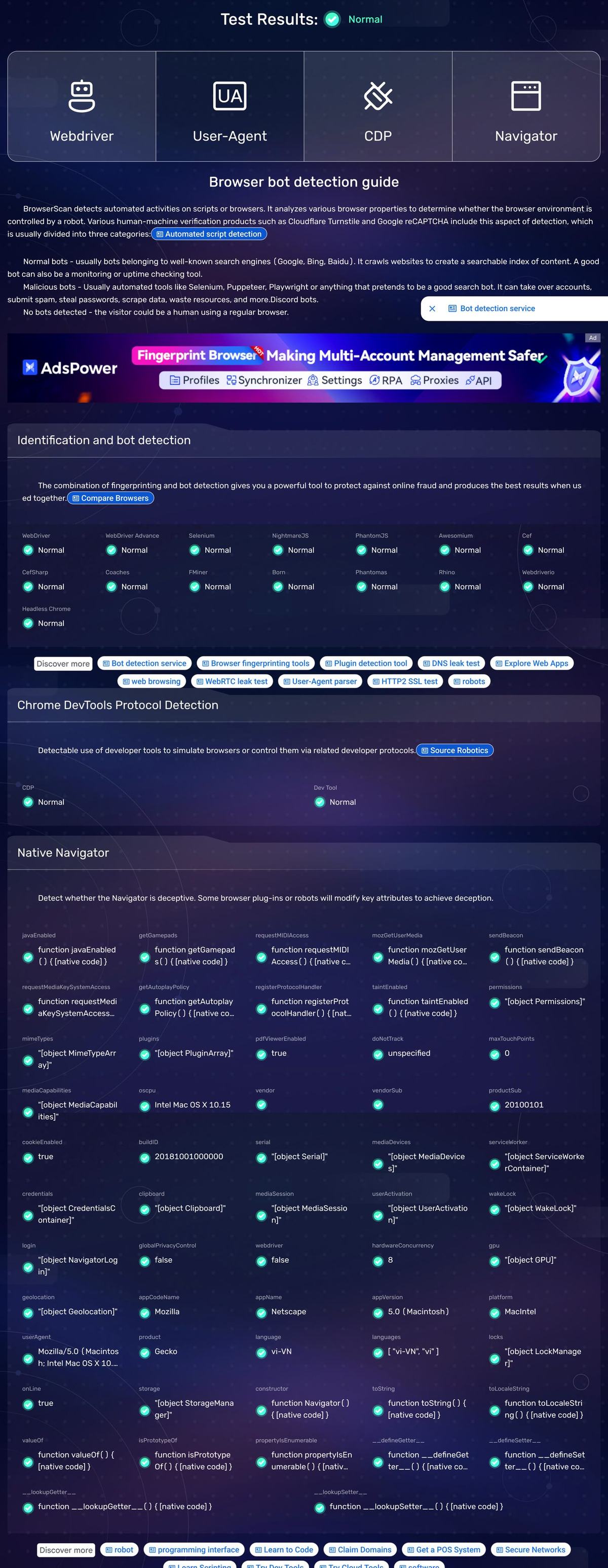 BrowserScan Bot Detection: Normal
