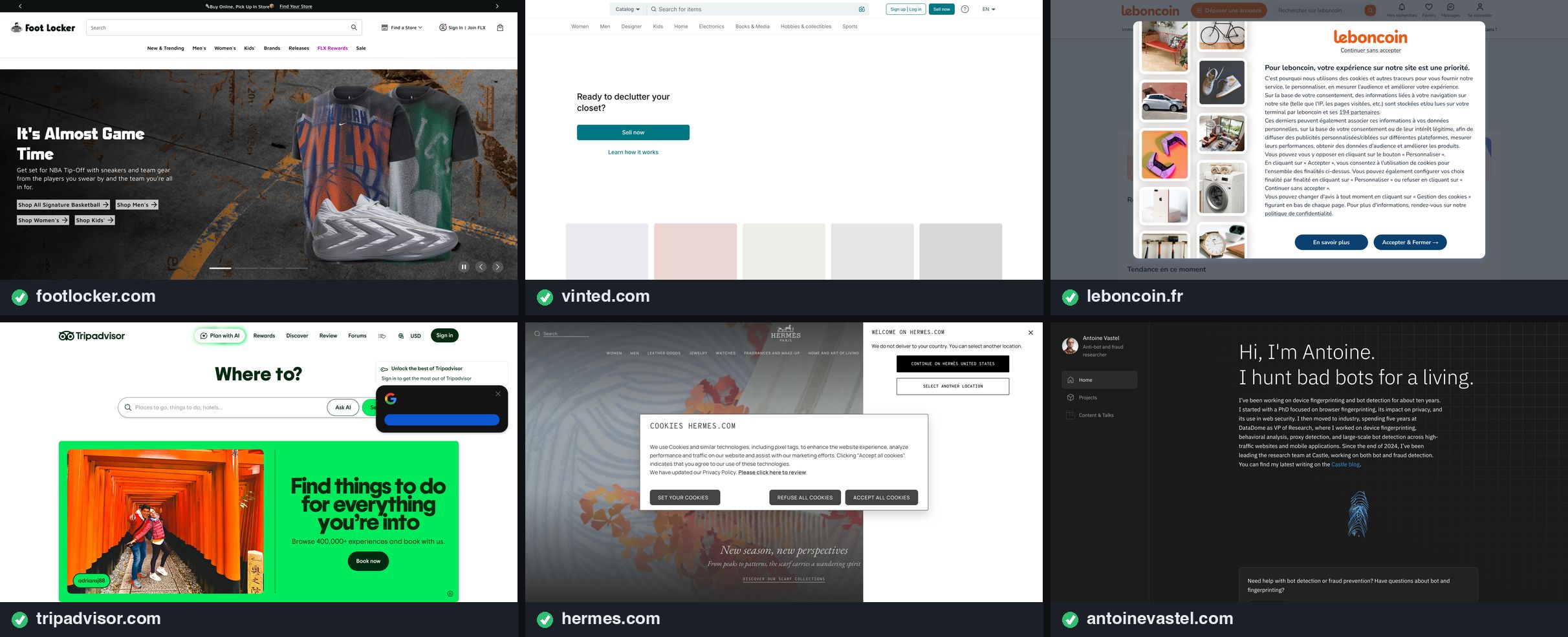 Six DataDome-protected sites opened without a captcha