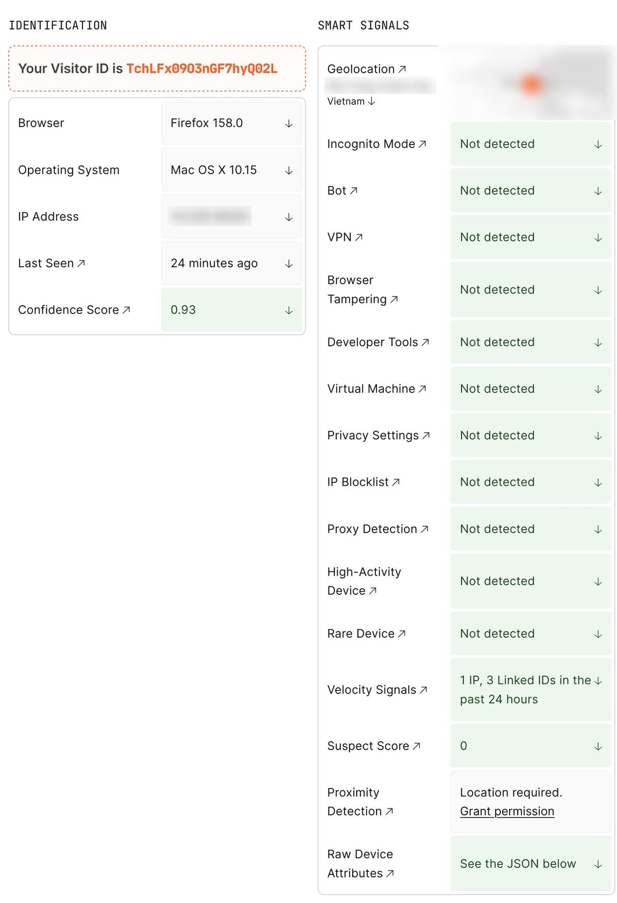 Fingerprint Pro: every smart signal Not detected