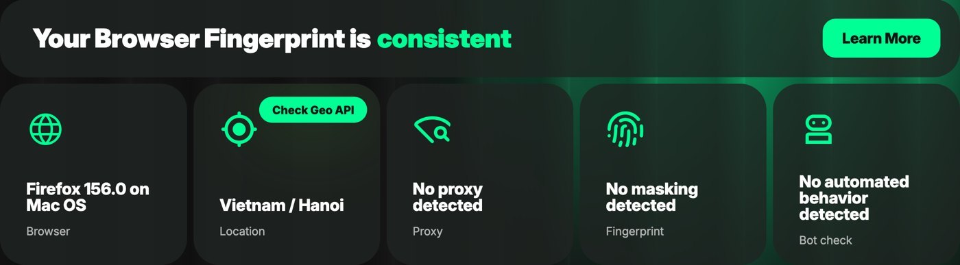 Pixelscan: Your Browser Fingerprint is consistent